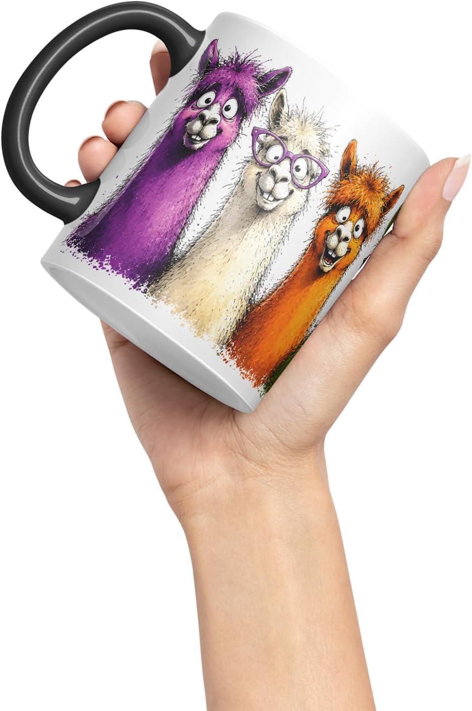 Vixar Funny Alpaca Mug – Cute Alpaca Animal Coloured Ceramic Mug Cup Gift, 11oz (Black)