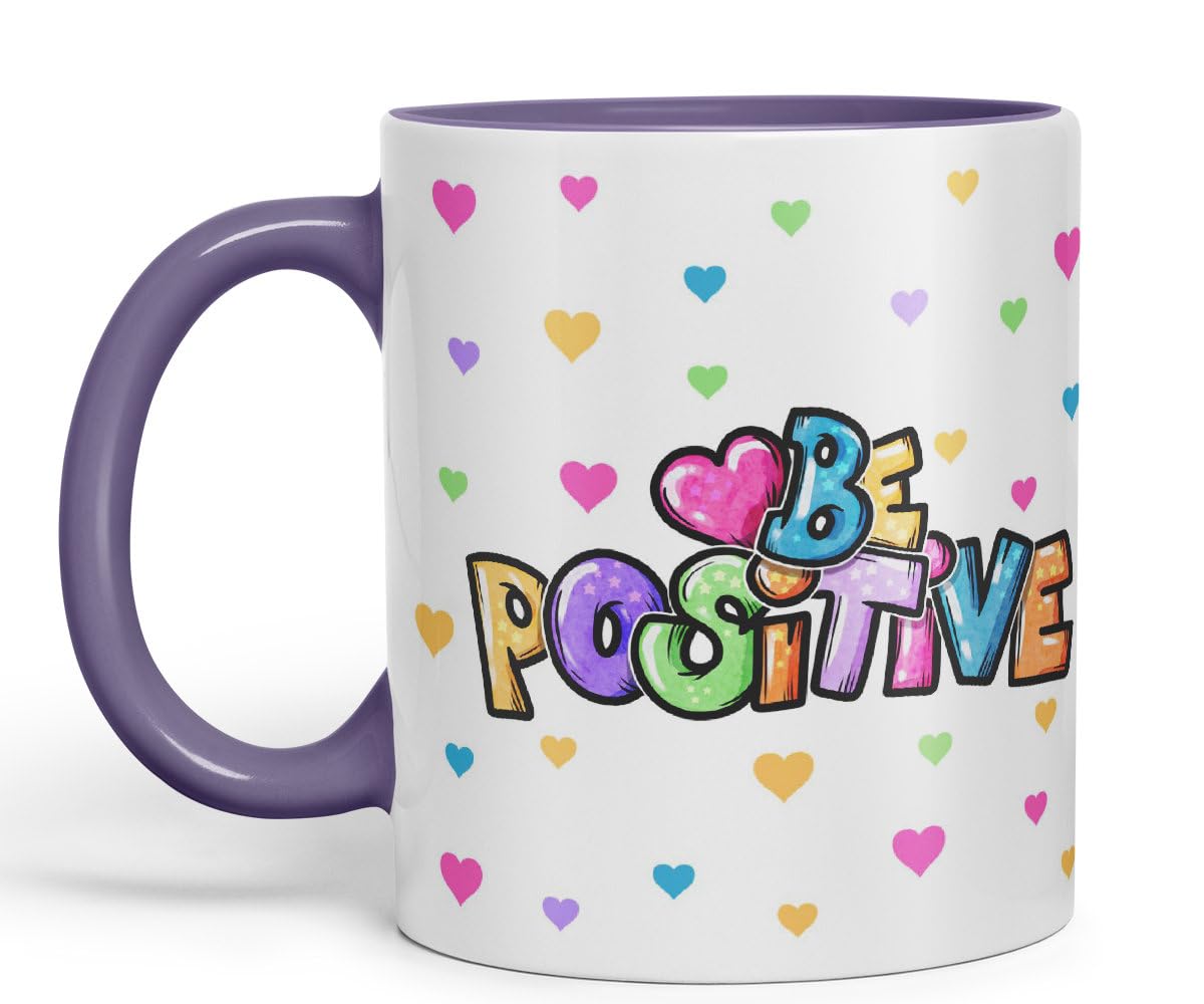 Vixar Be Positive herts Joke sarkasm Ceramic Coloured Mug Cup for Tea Coffee Hot Brew 330ml 11Oz Gift
