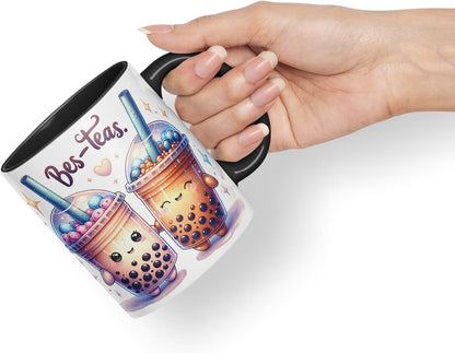 Vixar BES-Teas Coloured Ceramic Cup Mug – Funny Bubble Tea Lovers Gift for Friends, Couples or Coworkers – 11oz (Black)