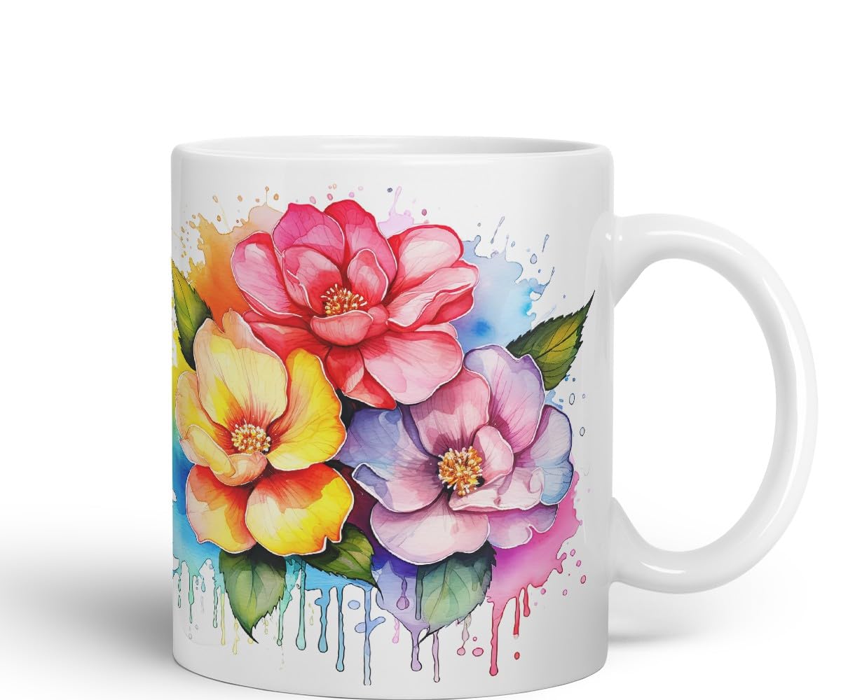 Vixar Camellia Elegant Bloom Mug Coloured Ceramic Mug Cup Gift, 11oz (Orange)