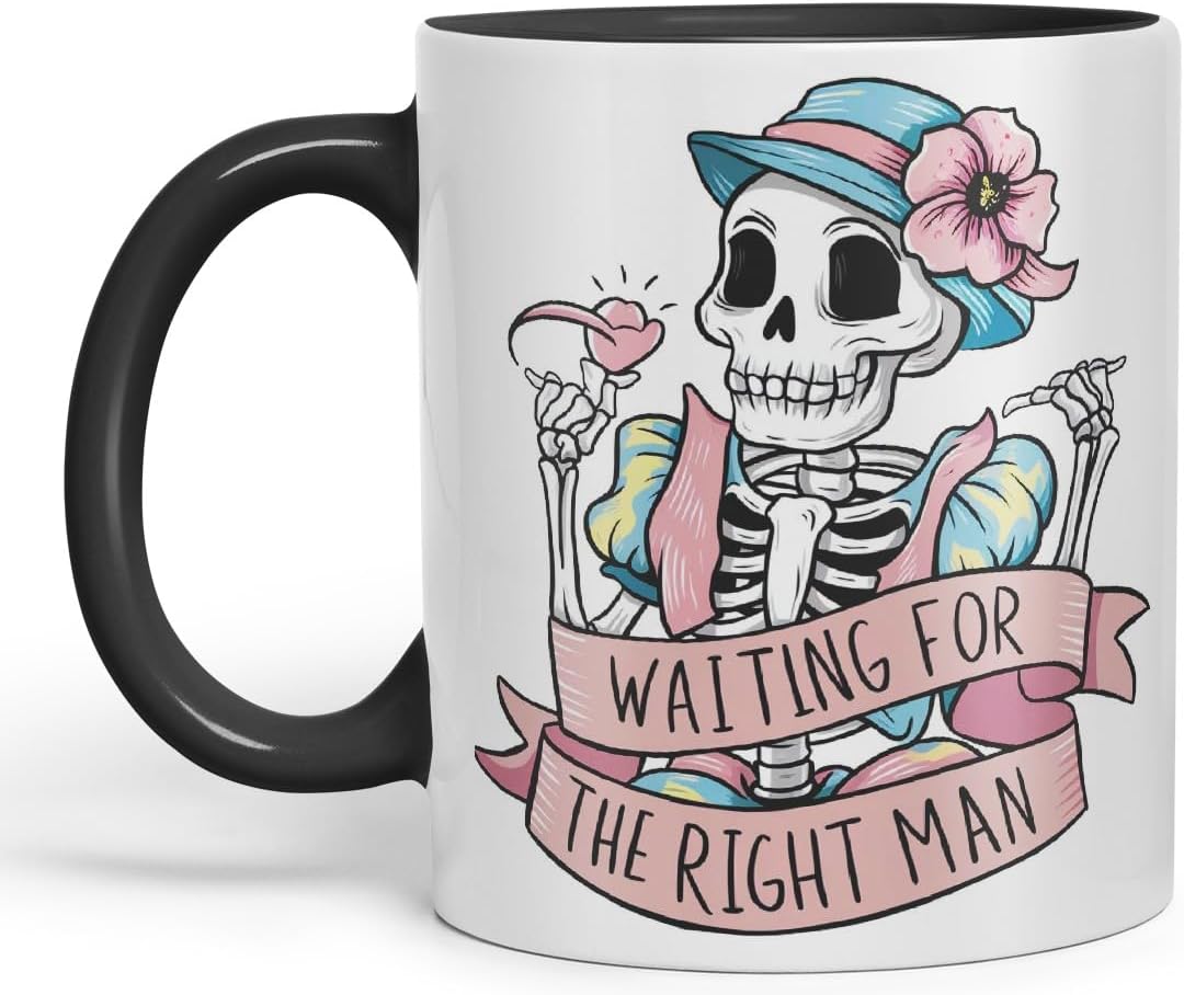 Vixar Waiting for The Right Man – Coloured Ceramic Mug Cup Gift, 11oz (Black)