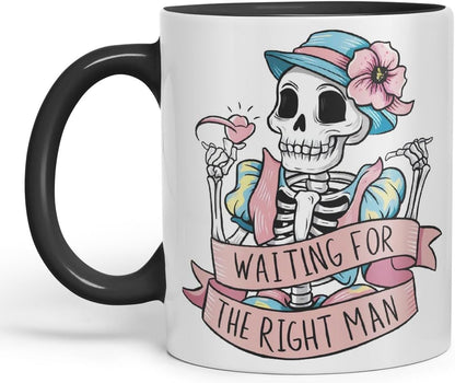 Vixar Waiting for The Right Man – Coloured Ceramic Mug Cup Gift, 11oz (Black)