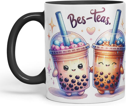 Vixar BES-Teas Coloured Ceramic Cup Mug – Funny Bubble Tea Lovers Gift for Friends, Couples or Coworkers – 11oz (Black)