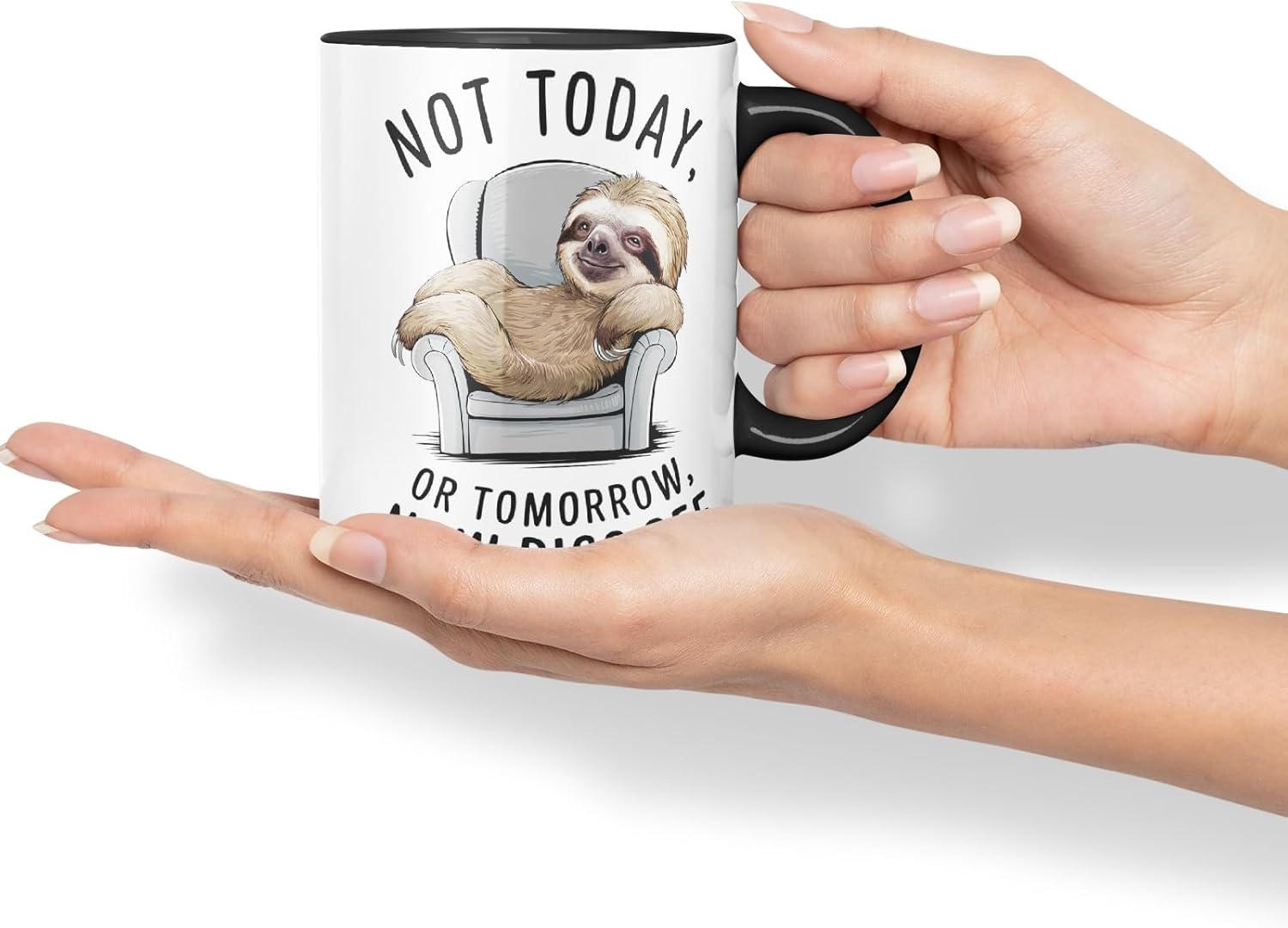 Vixar Not Today, Or Tomorrow, Now P** Sarcastic Sloth Coloured Ceramic Mug Cup Gift, 11oz (Black)