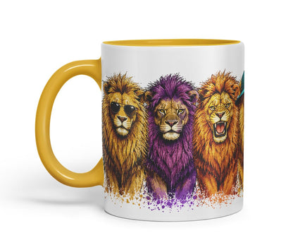 Lion Mug – Cute Lion Animal Coloured Ceramic Mug Cup Gift, 11oz (Black)