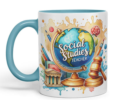Vixar Social Studies Teacher Mug Thank You, End of School Gift Ceramic Coloured Mug Cup for Tea Coffee Hot Brew 330ml 11Oz Gift