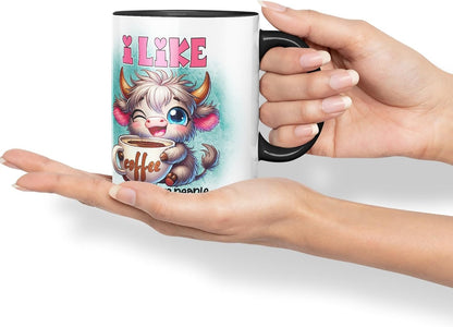 Vixar I Like Coffee More Than People Highland Cow Coloured Ceramic Mug Cup Gift for Coffee Lovers 11oz (Black)