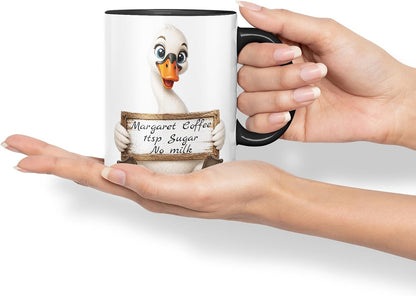 Vixar Personalised Swan Mug with Name or Custom Message – Cute Animal Coloured Ceramic Mug Cup Gift, 11oz (Black)