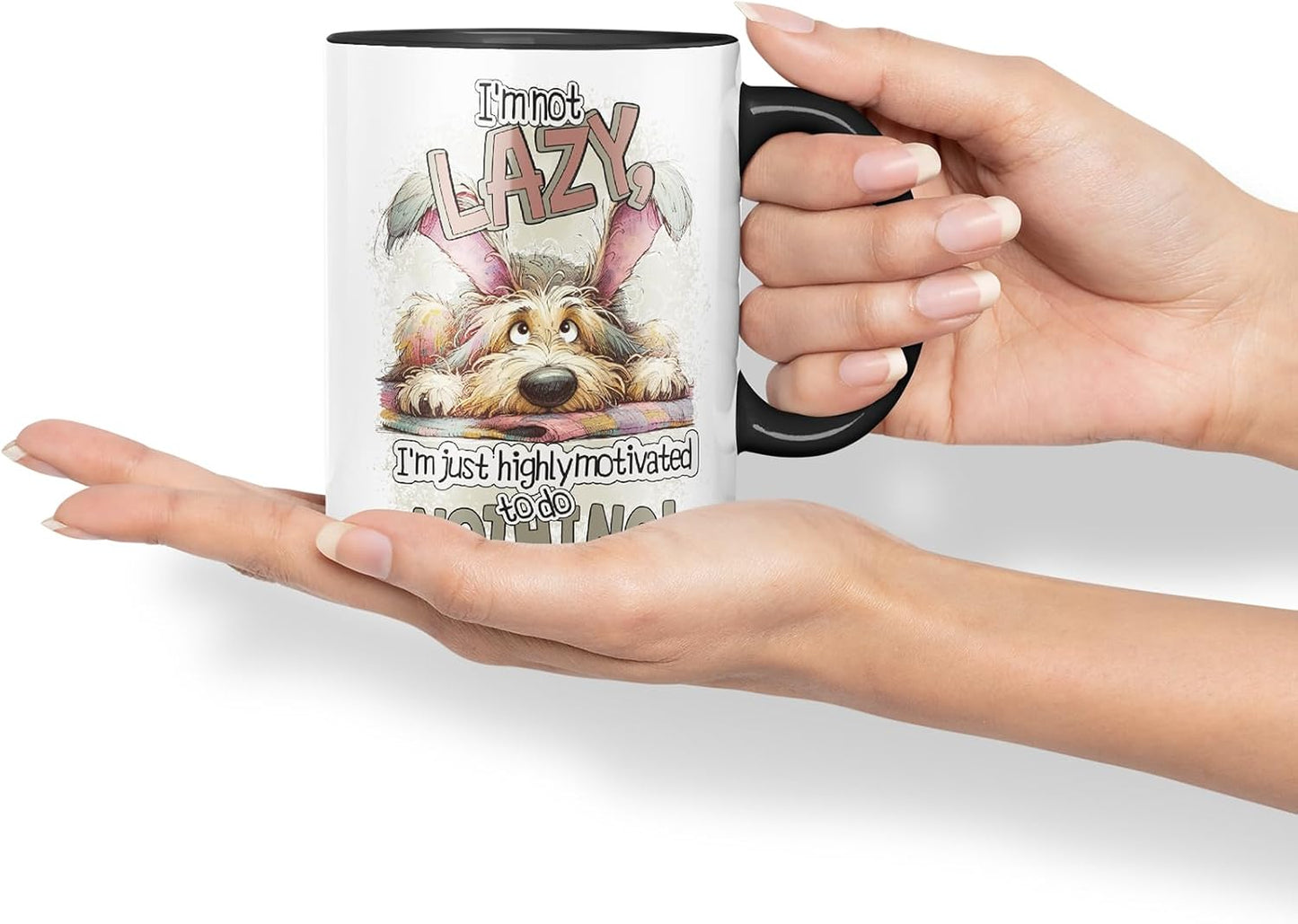 Vixar I'm Not Lazy I'm Just Highly Motivated to Do Nothing Funny Dog Dogs – Coloured Ceramic Mug Cup Gift, 11oz (Black)