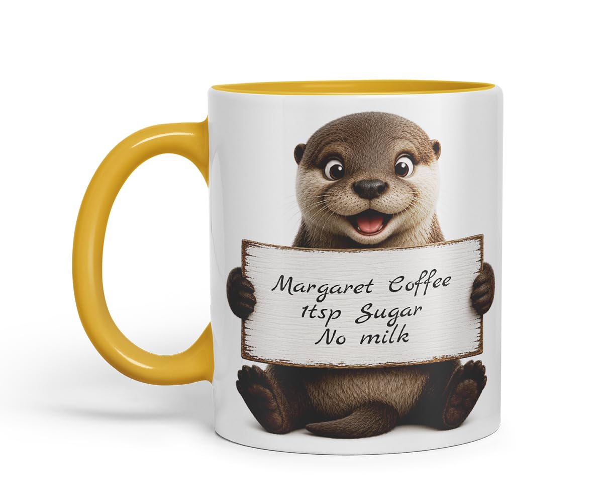 Vixar Personalised Otter Mug with Name or Custom Message – Cute Animal Coloured Ceramic Mug Cup Gift, 11oz (Black)