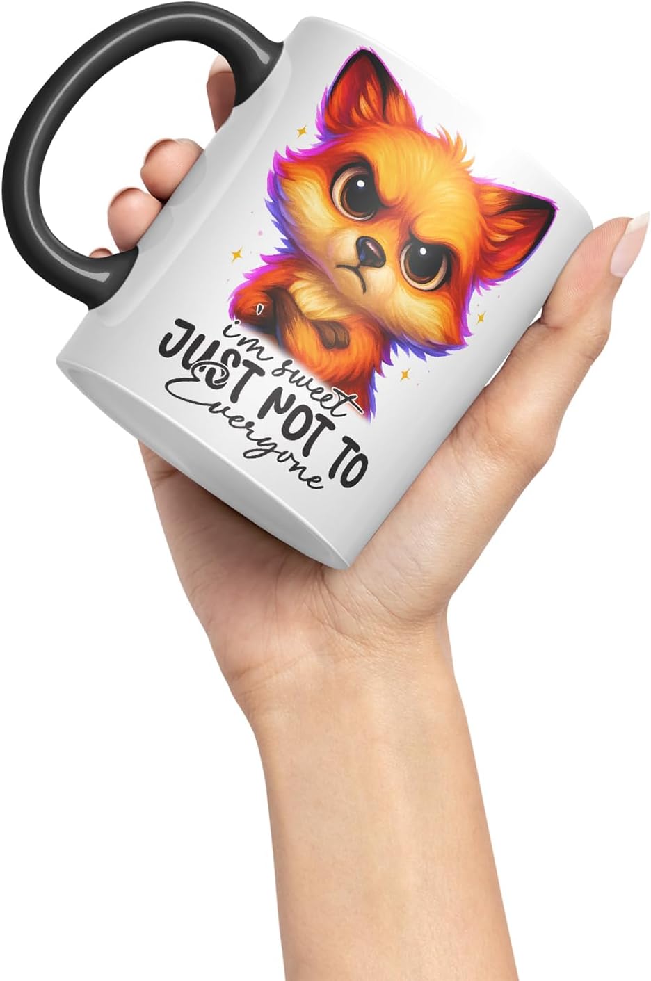 Vixar I'm Sweet Just Not to Everyone Sarcastic Fox – Coloured Ceramic Mug Cup Gift, 11oz (Black)