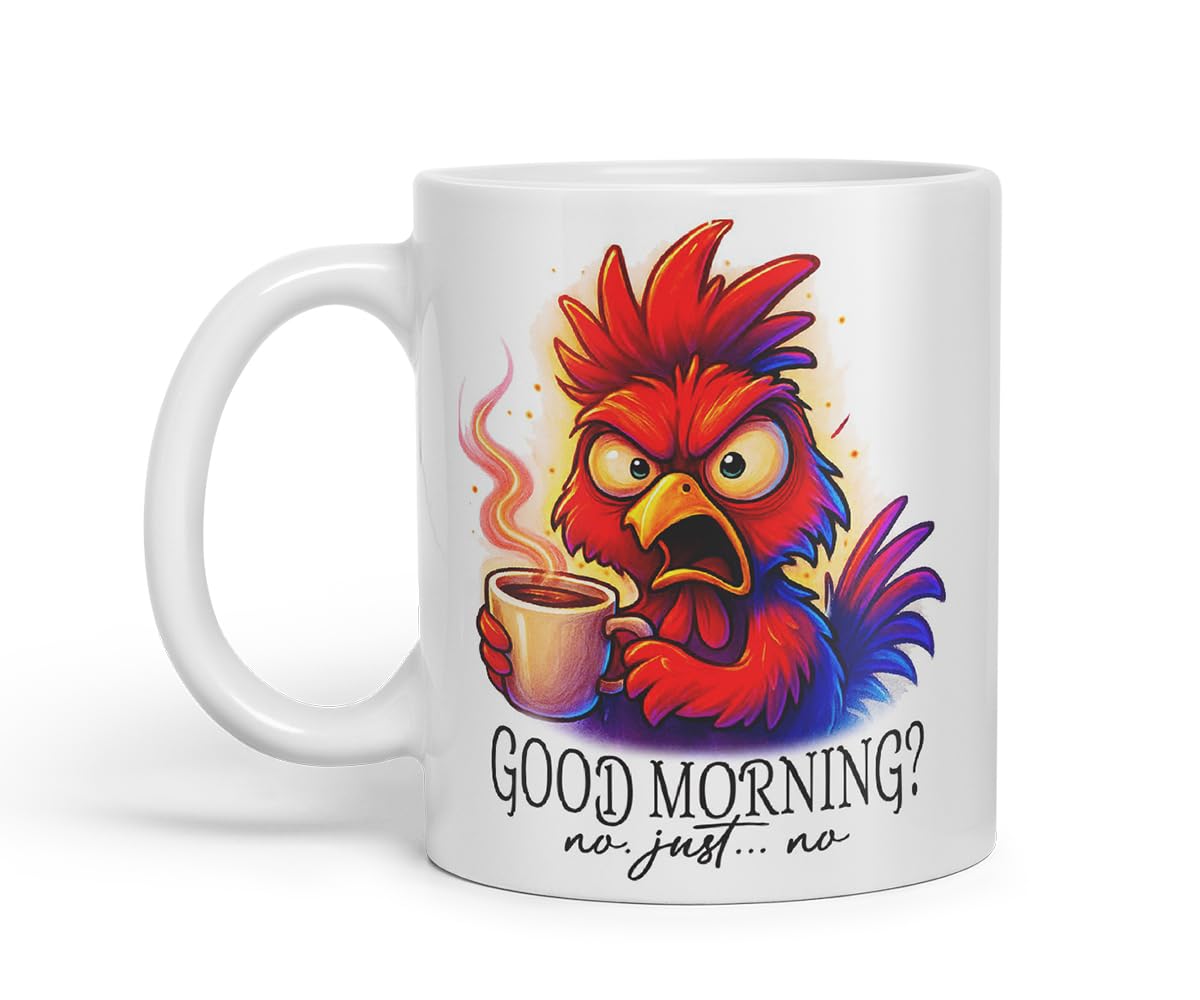 Vixar Good Morning No Just No Funny Chicken Mug – Coloured Ceramic Mug Cup Gift, 11oz (Black)
