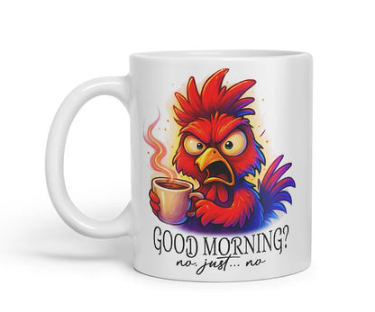 Vixar Good Morning No Just No Funny Chicken Mug – Coloured Ceramic Mug Cup Gift, 11oz (Black)