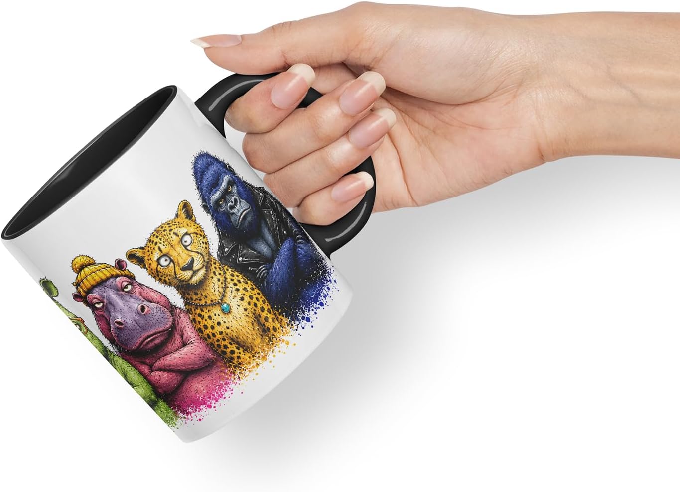 Vixar Safari Animals Mug – Cute Safari Animals Coloured Ceramic Mug Cup Gift, 11oz (Black)