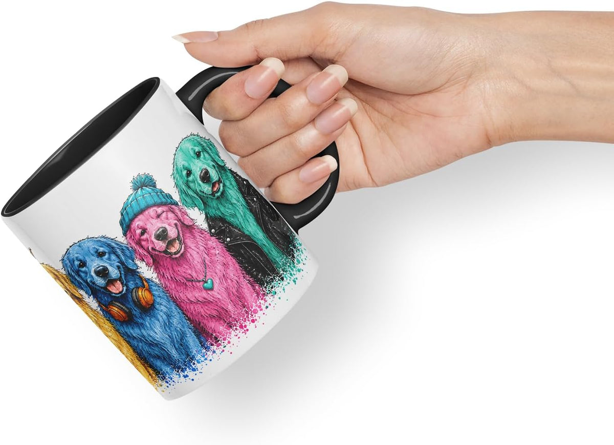Vixar Golden Retriever Dog Mug – Cute Golden Retriever Coloured Ceramic Mug Cup Gift, 11oz (Black)