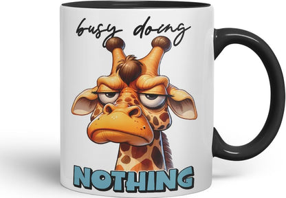 Vixar Busy Doing Nothing Sarcastic Giraffe Mug, Coloured Ceramic Cup 11oz (Black)