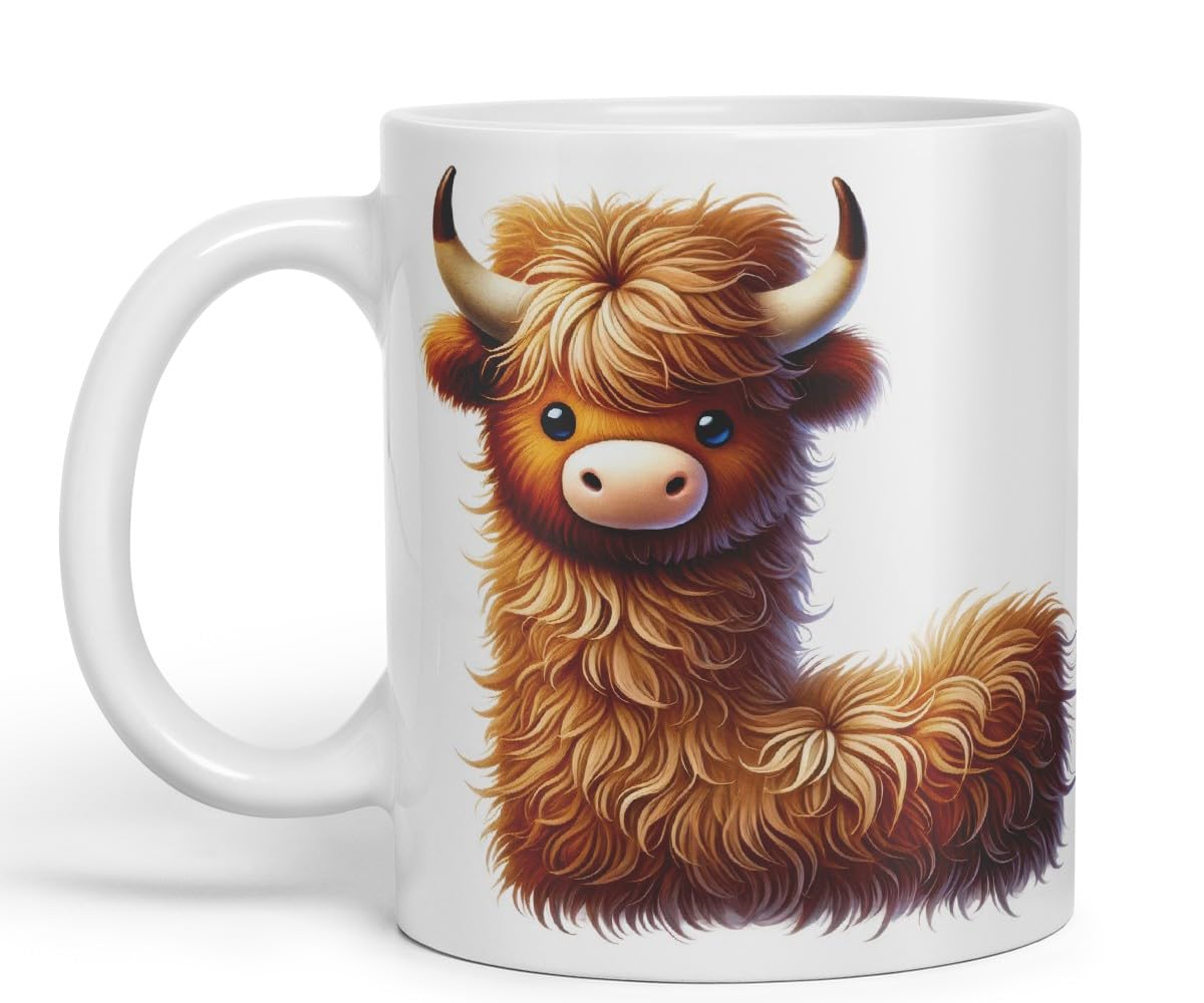Highland Cow Alphabet Monogram Coloured Ceramic Cup Mug Letter L Rustic Farmhouse Animal Letter Gift V2 11oz (Black)