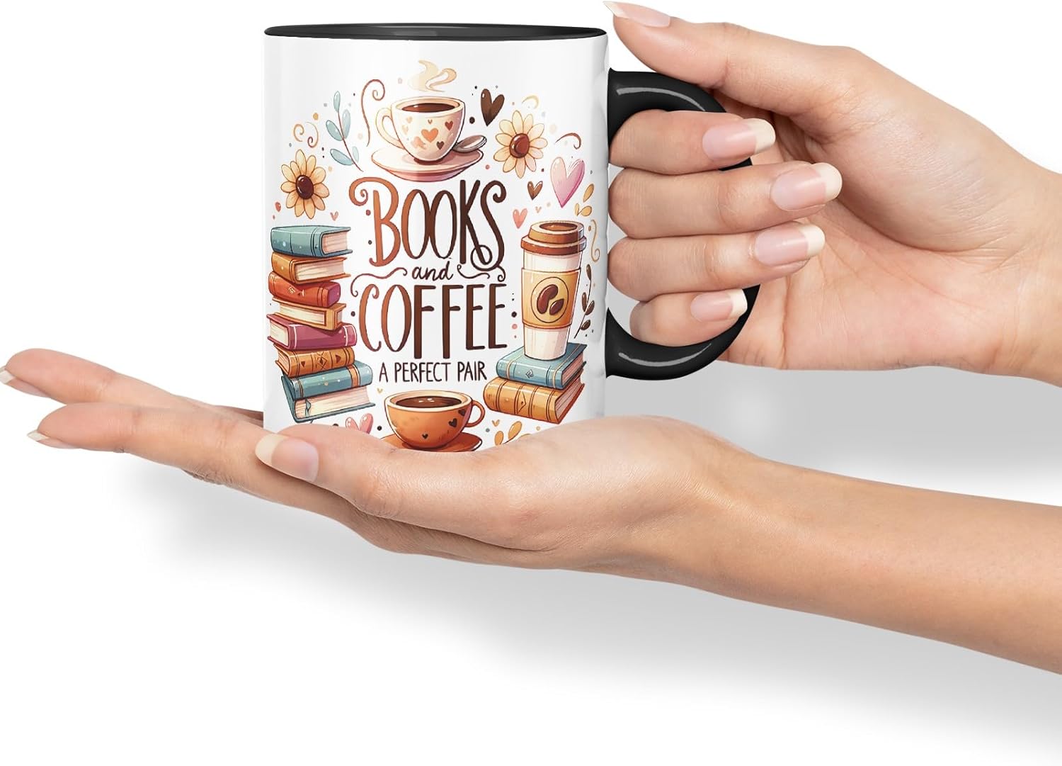 Books and Coffee A Perfect Pair Coloured Mug Cup for Readers 11oz (Black)