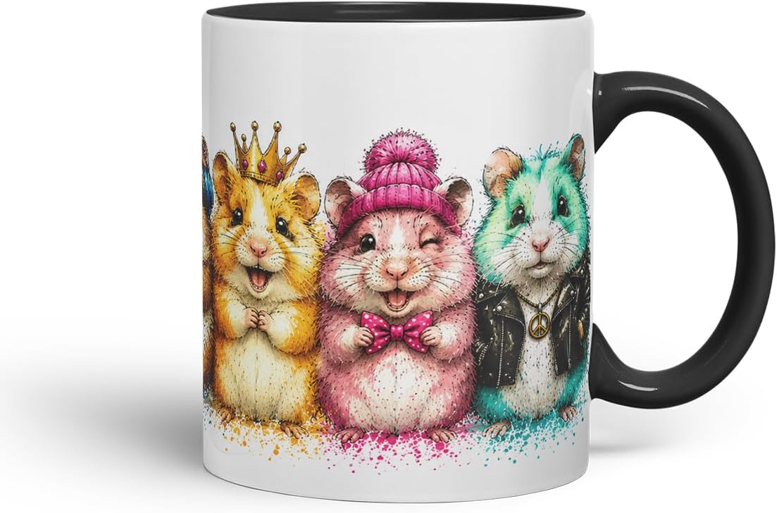 Vixar Hamster Mug – Cute Hamster Animal Coloured Ceramic Mug Cup Gift, 11oz (Black)