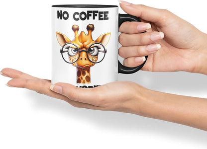 Vixar No Coffee No Workee Sarcastic Giraffe Mug, Coloured Ceramic Cup 11oz (Black)
