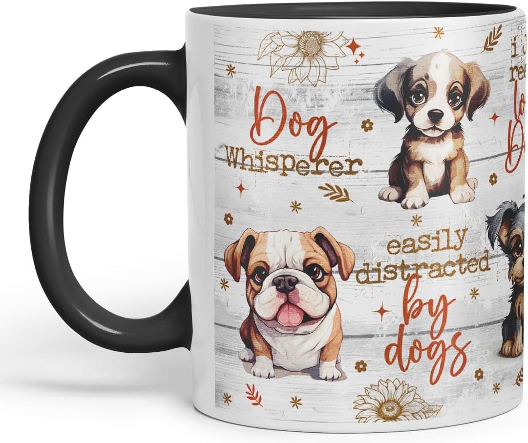 Vixar Dog Whisperer Mug – Easily Distracted by Dogs Coloured Ceramic Mug Cup Gift, 11oz (Black)