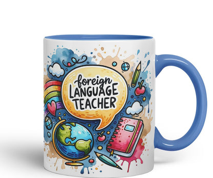 Vixar Foreign Language Teacher Teacher Mug Thank You, End of School Gift Ceramic Coloured Mug Cup for Tea Coffee Hot Brew 330ml 11Oz Gift