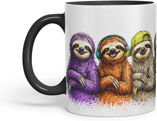 Vixar Sloths Mug – Cute Sloths Coloured Ceramic Mug Cup Gift, 11oz (Black)