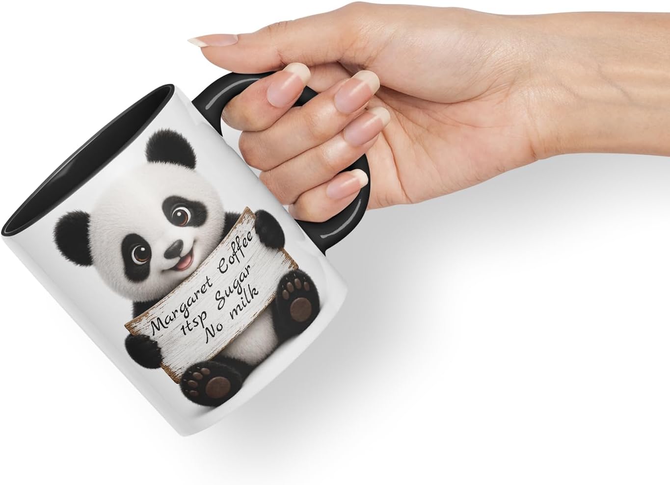 Vixar Personalised Panda Mug with Name or Custom Message – Cute Animal Coloured Ceramic Mug Cup Gift, 11oz (Black)