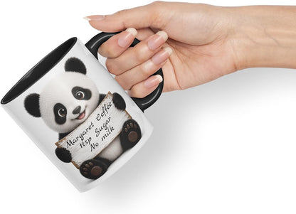 Vixar Personalised Panda Mug with Name or Custom Message – Cute Animal Coloured Ceramic Mug Cup Gift, 11oz (Black)