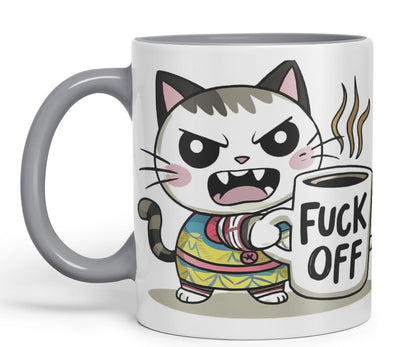 Vixar Angry Cat F** Off – Coloured Ceramic Mug Cup Gift, 11oz (Black)