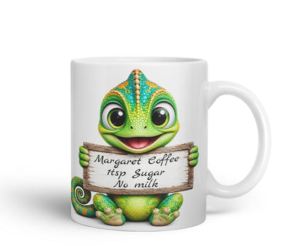 Vixar Personalised Chameleon Mug with Name or Custom Message – Cute Animal Coloured Ceramic Mug Cup Gift, 11oz (Black)