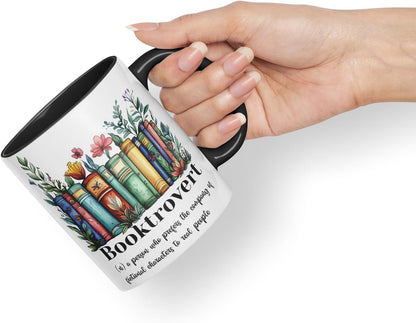 Vixar Booktrovert – a Person who Prefers The Company of Fictional Characters to Real People Coloured Ceramic Mug Cup Gift, 11oz (Black)