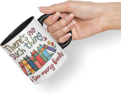 Vixar There's No Such Thing As Too Many Books (Pastel Version) Coloured Ceramic Mug Cup Gift, 11oz (Black)