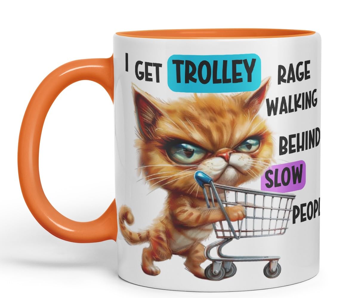 Vixar Trolley Rage Cat Mug – Angry Cat Shopping Quote – Coloured Ceramic Mug Cup Gift, 11oz (Black)