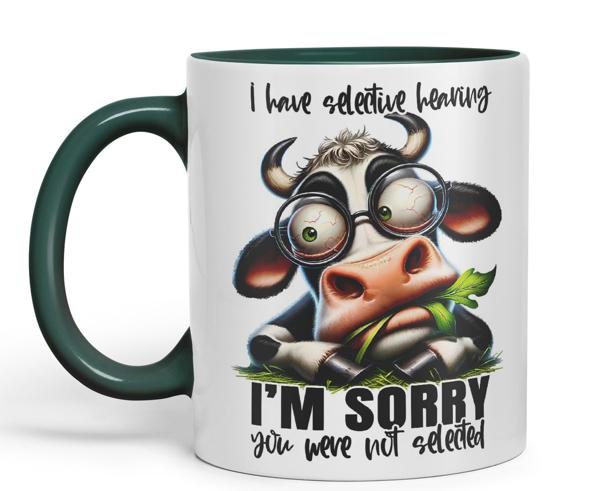 Vixar Mug with I Have Selective Hearing – I’m Sorry You were Not Selected Coloured Ceramic Mug Cup 11oz Funny Sarcastic Gift (Black)