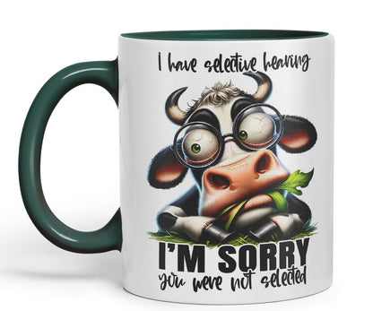 Vixar Mug with I Have Selective Hearing – I’m Sorry You were Not Selected Coloured Ceramic Mug Cup 11oz Funny Sarcastic Gift (Black)