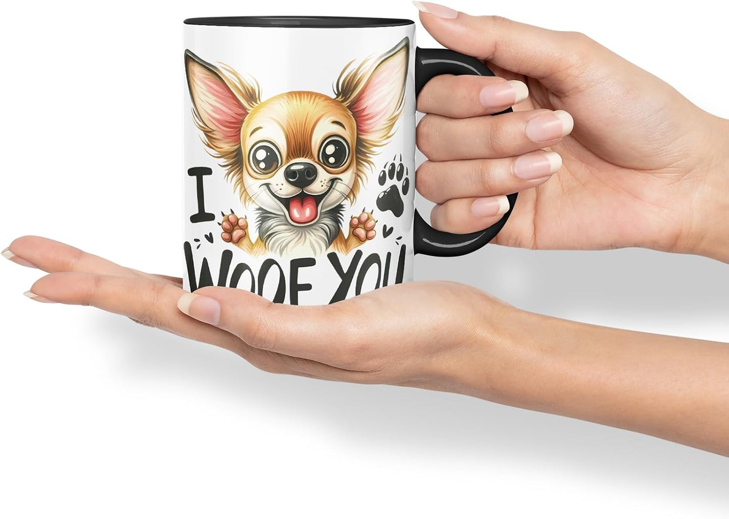 Vixar I Woof You Cute Dog Mug – Coloured Ceramic Mug Cup Gift, 11oz (Black)