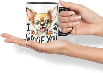 Vixar I Woof You Cute Dog Mug – Coloured Ceramic Mug Cup Gift, 11oz (Black)