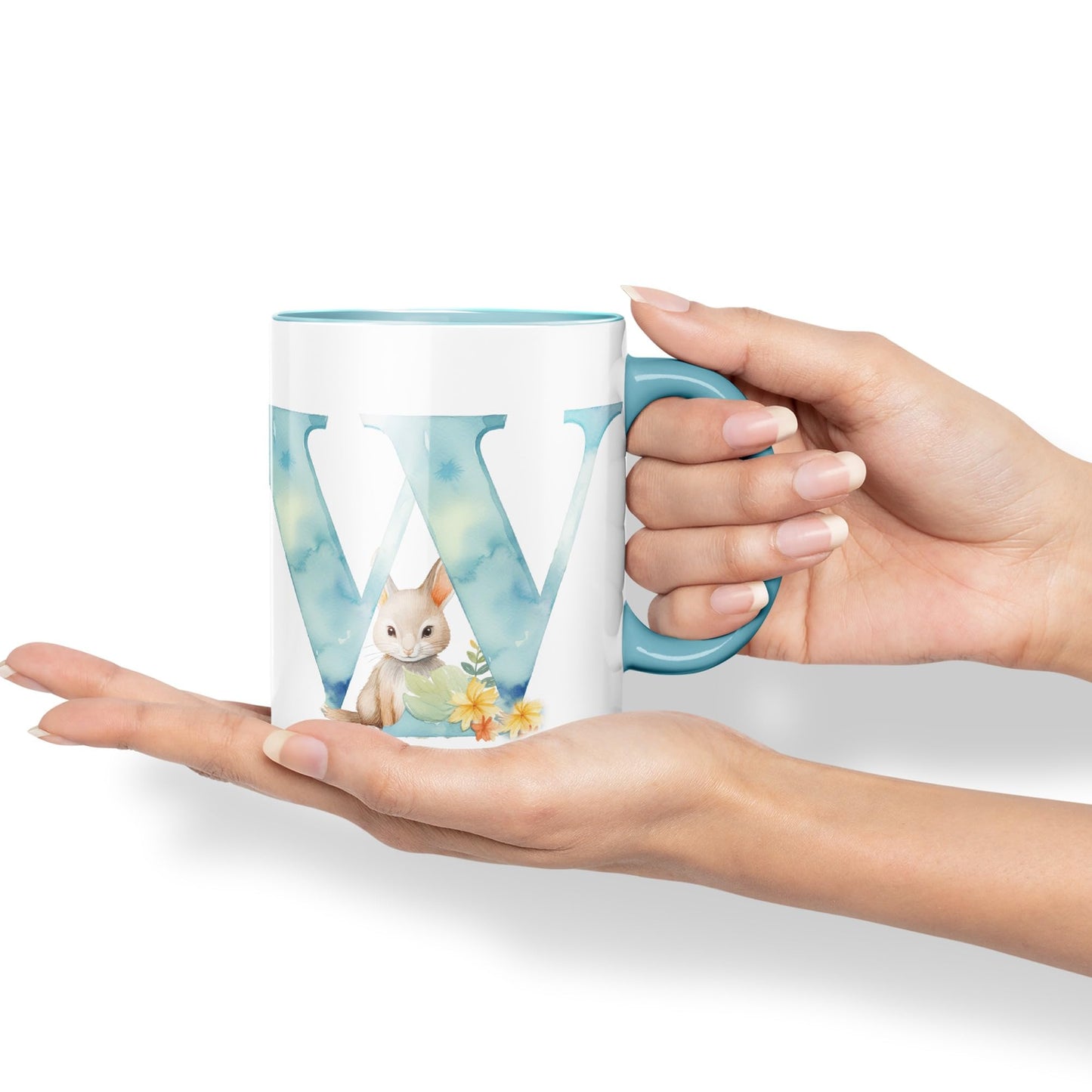 Letter W mug, Animals Alphabet Letter W Monogram animal for kids Ceramic Coloured Mug Cup for Tea Coffee Hot brew 330ml 11Oz Gift