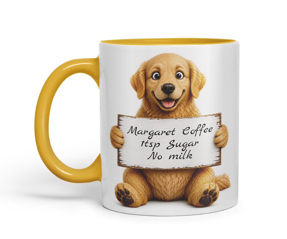 Vixar Personalised Golden Retriever Dog Pet Mug with Name or Custom Message – Cute Animal Coloured Ceramic Mug Cup Gift, 11oz (Black)