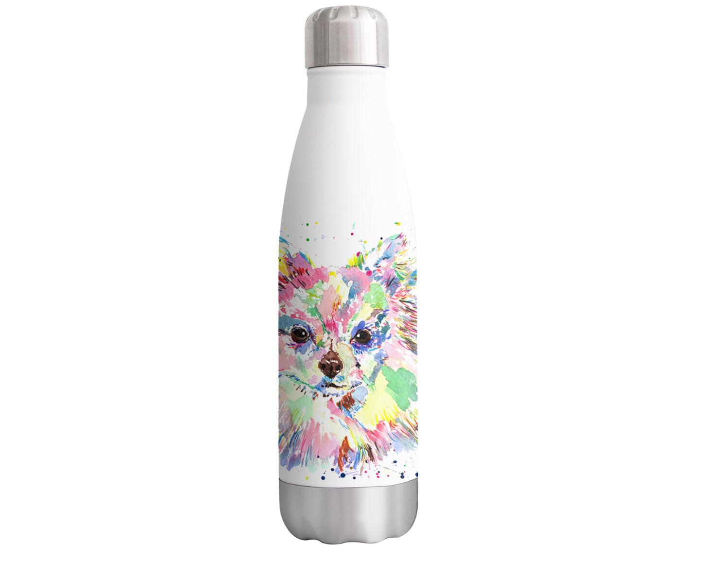 Vixar Chihuahua Long Hair dog Pet Animals Watercolour Bottle double Wall insulated Stainless steel sport Drinks 500ml