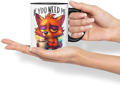Vixar If You Need Me Try Coffee First Funny Fox Mug – Coloured Ceramic Mug Cup Gift, 11oz (Black)