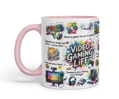 Video Gaming Life Mug – Coloured Ceramic Mug Cup Gift, 11oz (Black)