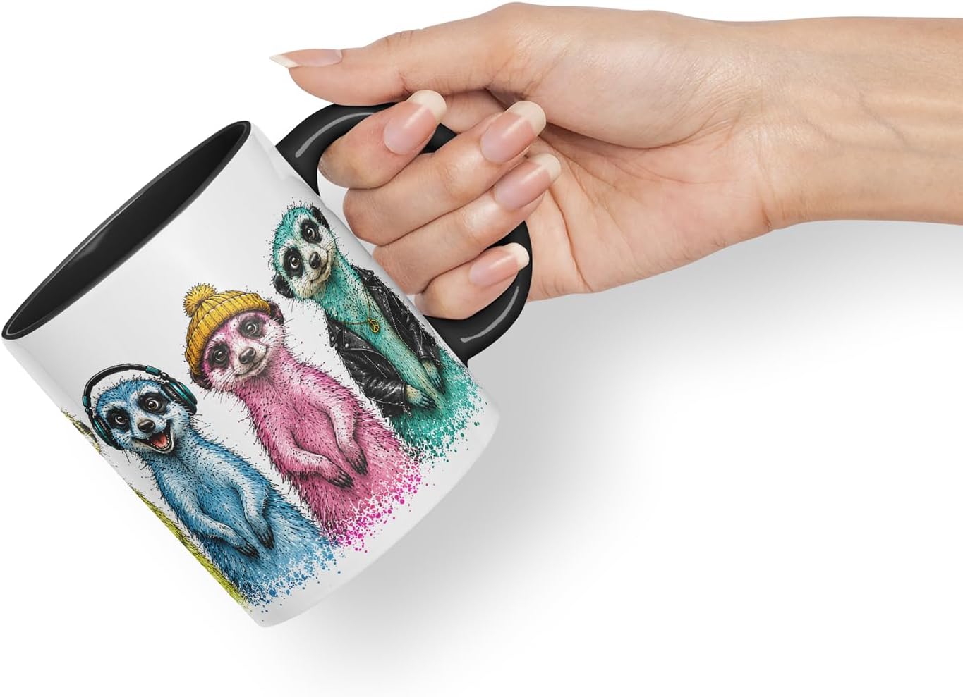 Meerkat Mug – Cute Meerkat Coloured Ceramic Mug Cup Gift, 11oz (Black)
