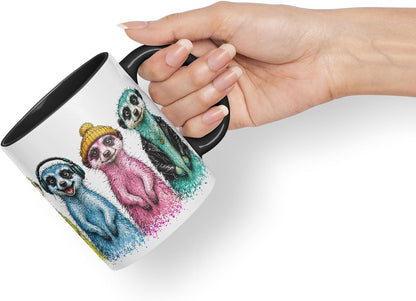 Meerkat Mug – Cute Meerkat Coloured Ceramic Mug Cup Gift, 11oz (Black)