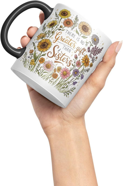 Vixar There is No Greater Friend Than a Sister Coloured Mug Cup Floral Sister Gift 11oz (Black)