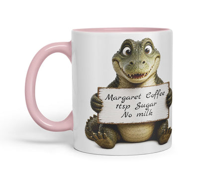 Vixar Personalised Crocodile Mug with Name or Custom Message – Cute Animal Coloured Ceramic Mug Cup Gift, 11oz (Black)