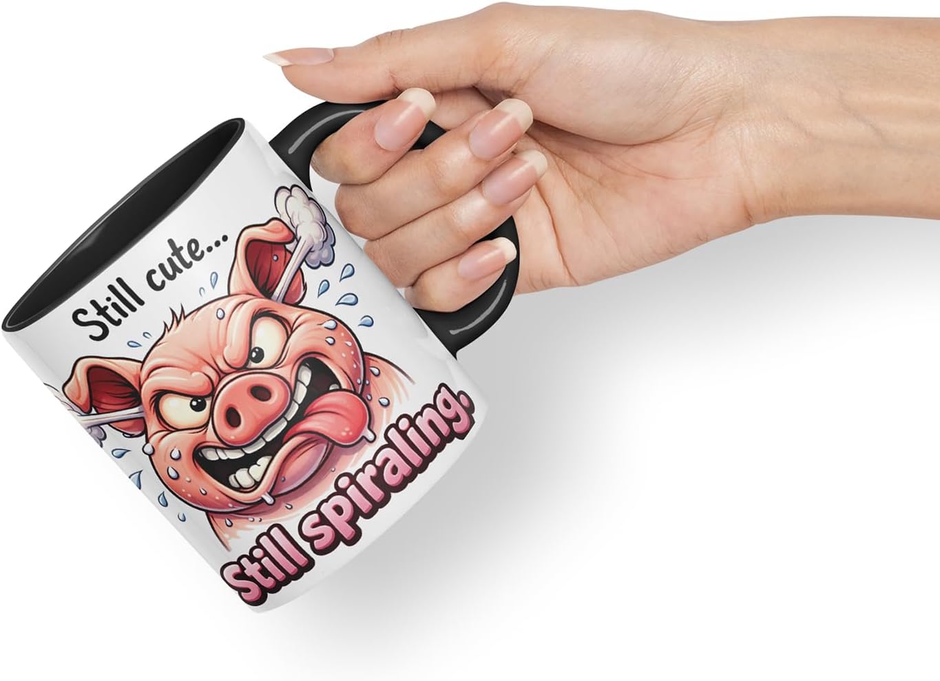 Vixar Still Cute Still Spiraling Funny Pig Mug – Coloured Ceramic Mug Cup Gift, 11oz (Black)