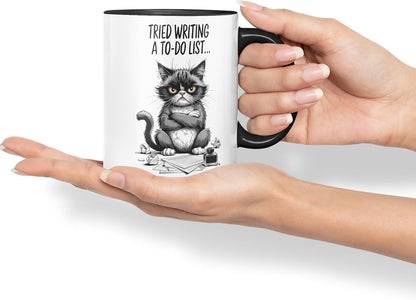 Vixar Tried Writing a to-Do List Sarcastic cat Coloured Ceramic Mug Cup Gift, 11oz (Black)