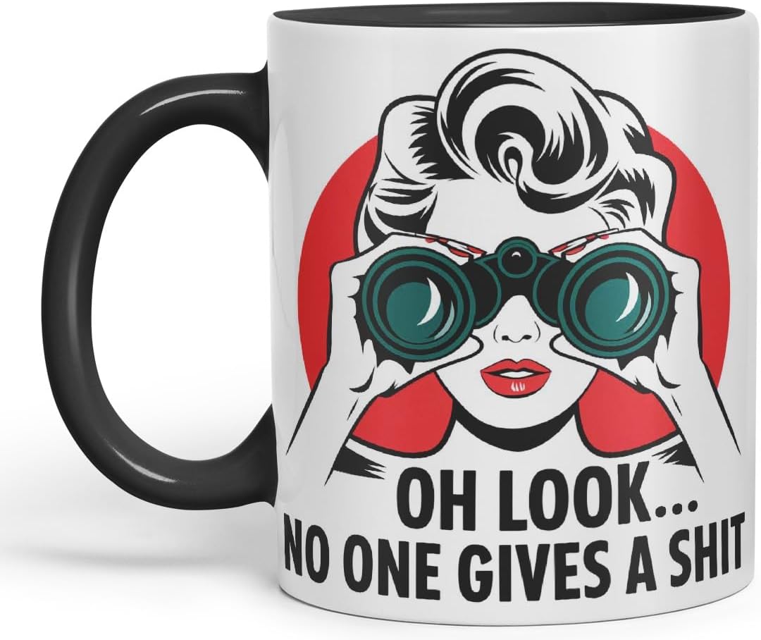 Vixar Oh Look… No One Gives a S** Sarcastic Cow Coloured Ceramic Mug Cup Gift, 11oz (Black)